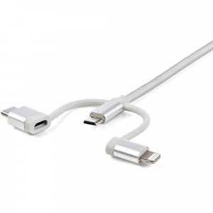 StarTech.com 1 m (3 ft.) USB Multi Charging Cable - USB to Micro-USB or USB-C or Lightning for iPhone / iPad / iPod / Android - Apple MFi Certified - 3 in 1 USB Charger - Braided