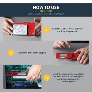 StarTech.com U.2 to PCIe Adapter for 2.5" U.2 NVMe SSD - SFF-8639 - x4 PCI Express 4.0 - TAA