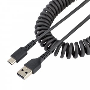 StarTech.com 3.3ft (1m) USB-A to USB-C Fast Charging Cable, Rugged, Coiled, Charge & Sync, 3A, USB 2.0, TPE Jacket and Aramid Fiber - USB Charging Cord
