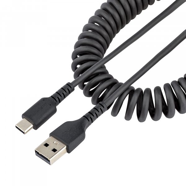StarTech.com 3.3ft (1m) USB-A to USB-C Fast Charging Cable, Rugged, Coiled, Charge & Sync, 3A, USB 2.0, TPE Jacket and Aramid Fiber - USB Charging Cord