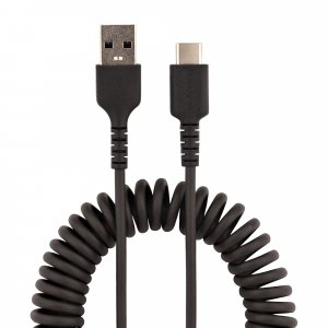 StarTech.com 3.3ft (1m) USB-A to USB-C Fast Charging Cable, Rugged, Coiled, Charge & Sync, 3A, USB 2.0, TPE Jacket and Aramid Fiber - USB Charging Cord