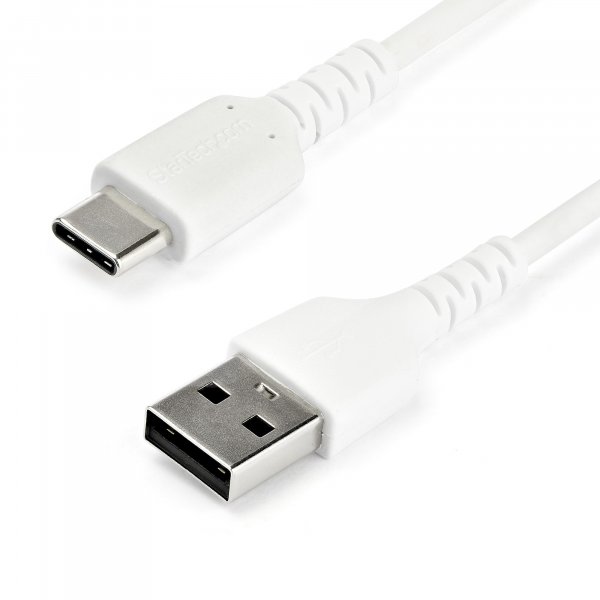 StarTech.com 6.6ft (2m) USB-A to USB-C Fast Charging Cable, Rugged, Charge & Sync, 3A, USB 2.0, White TPE Jacket and Aramid Fiber - USB Charging Cord