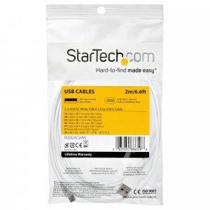 StarTech.com 6.6ft (2m) USB-A to USB-C Fast Charging Cable, Rugged, Charge & Sync, 3A, USB 2.0, White TPE Jacket and Aramid Fiber - USB Charging Cord