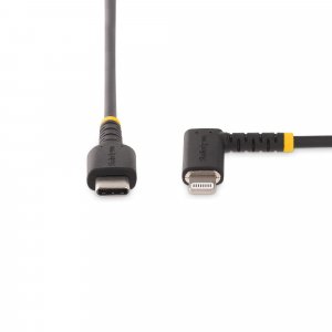 StarTech.com 3ft (1m) Durable USB-C to Lightning Cable - Right-Angled Heavy Duty Aramid Fiber USB Type-C to Lightning Charging/Sync Cord - Apple MFi Certified - Rugged iPhone Lightning Cable