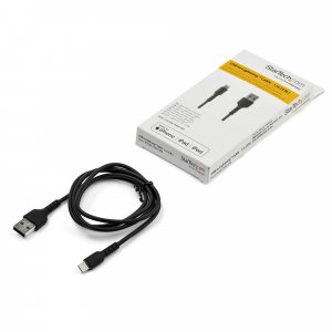StarTech.com 3 foot (1m) Durable Black USB-A to Lightning Cable - Heavy Duty Rugged Aramid Fiber USB Type A to Lightning Charger/Sync Power Cord - Apple MFi Certified iPad/iPhone 12
