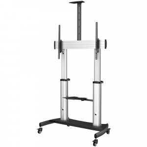 StarTech.com Mobile TV Stand - Heavy Duty TV Cart for 60-100″ Display (100kg/220lb) - Height Adjustable Rolling Flat Screen Floor Standing on Wheels - Universal Television Mount w/Shelves