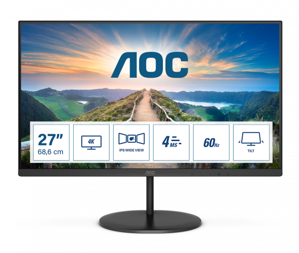 AOC V4 U27V4EA computer monitor 68.6 cm (27") 3840 x 2160 pixels 4K Ultra HD LED Black