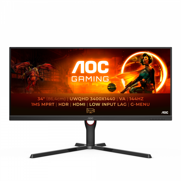 AOC G3 U34G3XM/EU computer monitor 86.4 cm (34") 3440 x 1440 pixels UltraWide Quad HD LED Black, Red