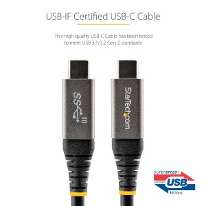 StarTech.com 3ft (1m) USB-C Cable, USB 10Gbps, 100W (5A) Power Delivery, 8K 60Hz / 4K 144Hz DP Alt Mode, USB-IF Certified, Thunderbolt Compatible