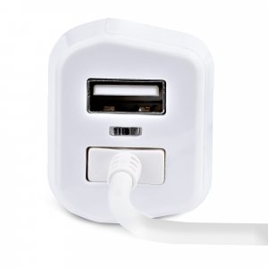 StarTech.com Lightning Car Charger with Coiled Cable, 1m Coiled Lightning Cable, 12W, White, 2 Port USB Car Charger Adapter for Phones and Tablets, Dual Device In Car iPhone Charger