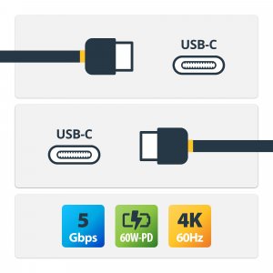 StarTech.com 6.6ft (2m) USB-C Cable, USB 5Gbps, 60W (3A) Power Delivery, 4K 60Hz DP Alt Mode, TPE Jacket - Thunderbolt Compatible